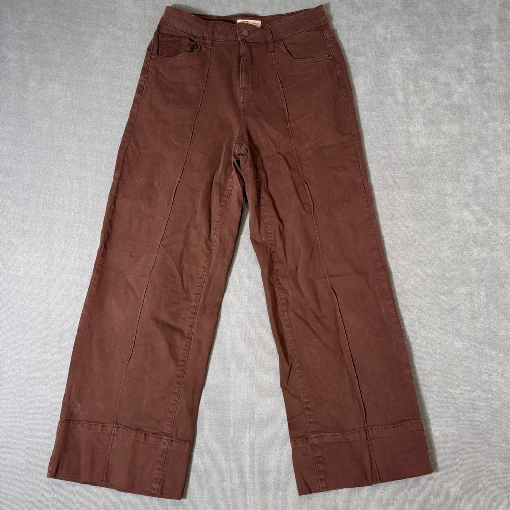 OAT New York Wide Leg Pants Brown High Rise Seam Front Size 4/27
